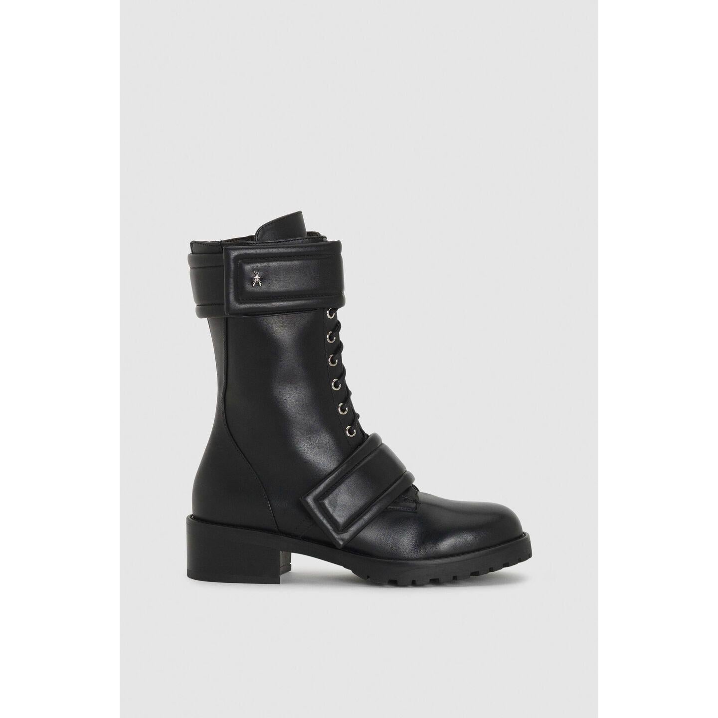 Black Lace-Up Biker Boots