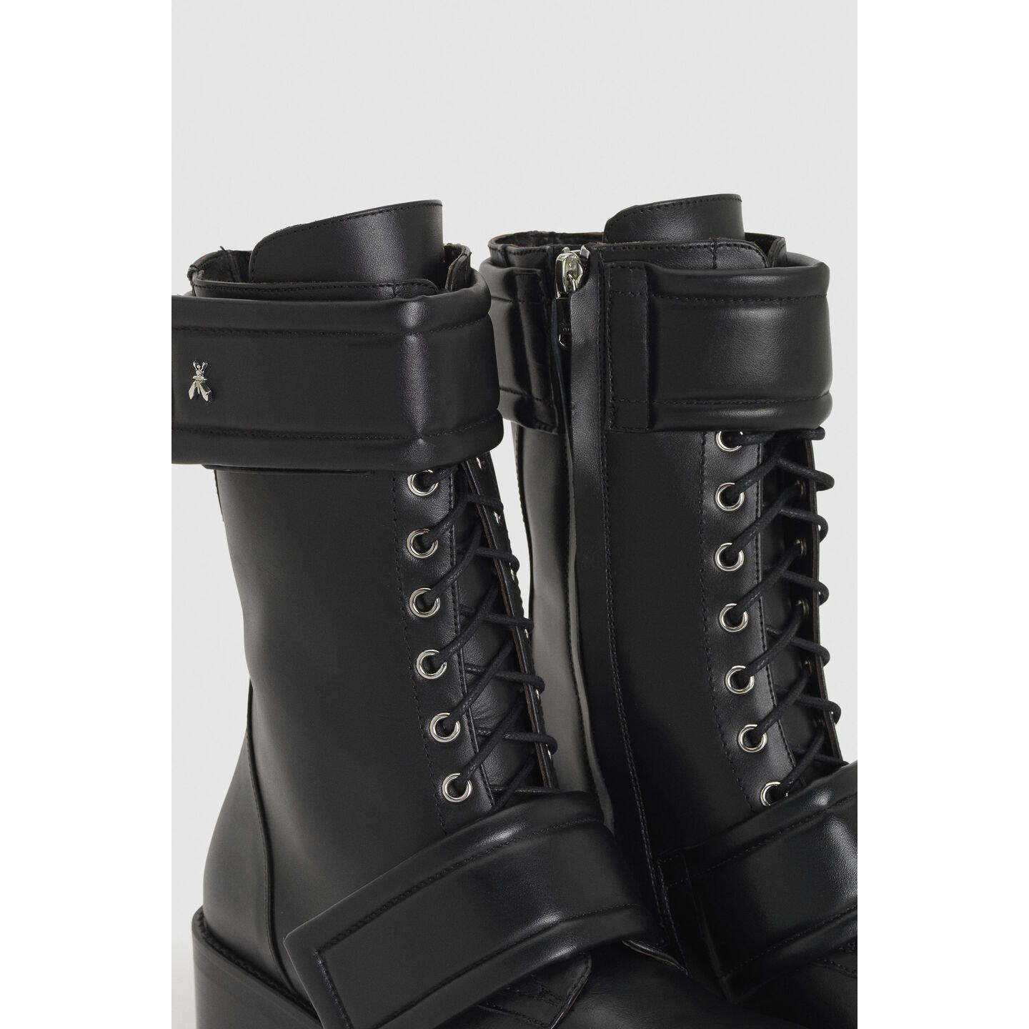 Black Lace-Up Biker Boots