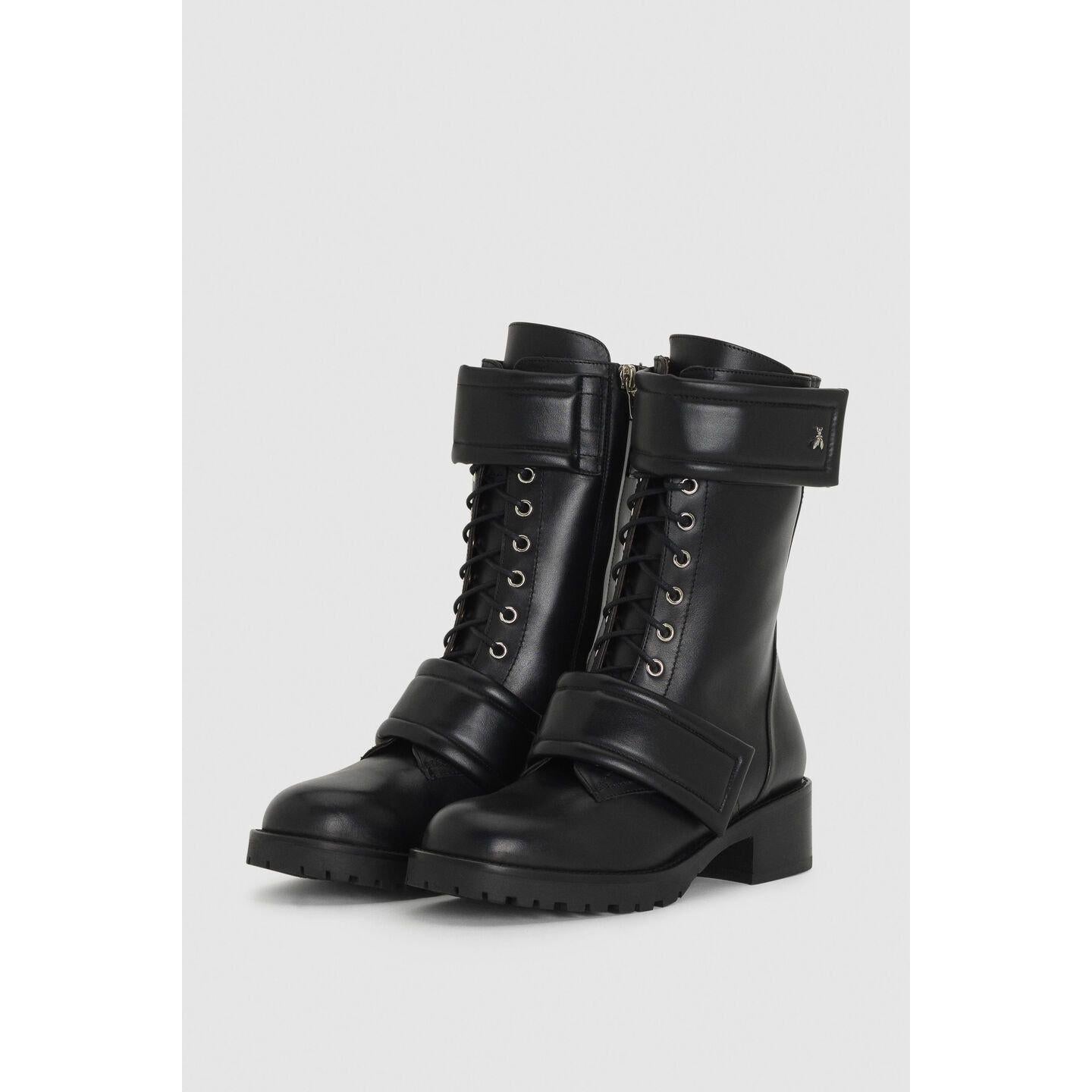 Black Lace-Up Biker Boots