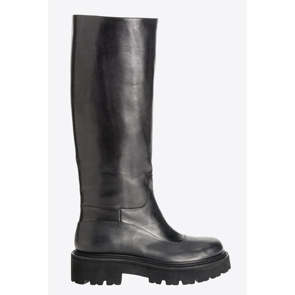 BLACK KNEE-HIGH LEATHER BOOTS