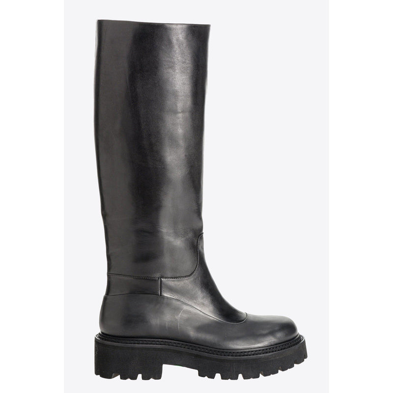 BLACK KNEE-HIGH LEATHER BOOTS