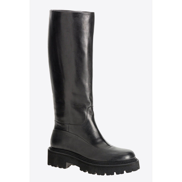 BLACK KNEE-HIGH LEATHER BOOTS